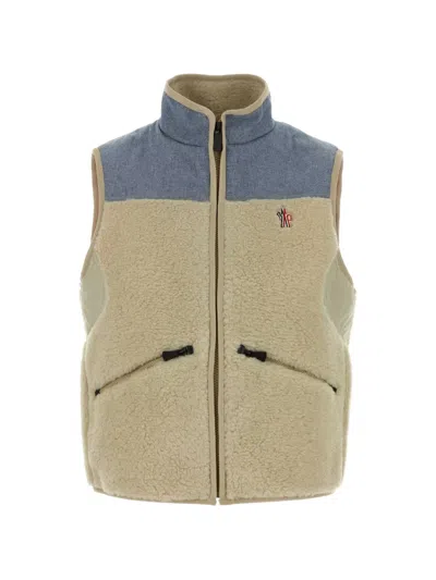 Moncler Grenoble Light Beige Acrylic Gilet In Animal Print