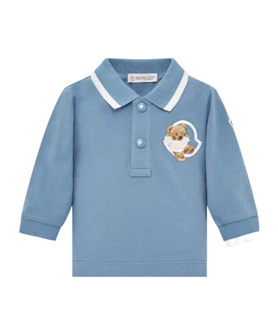 Moncler Kids' Teddy-appliqué Long-sleeve Polo Shirt In Blue
