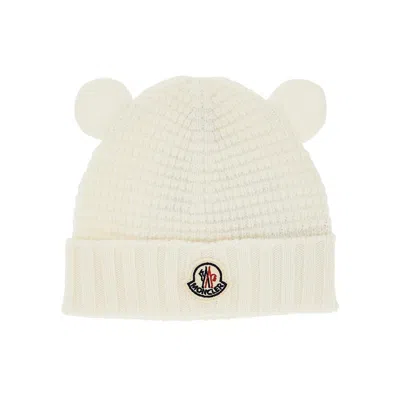 Moncler Kids' Teddy Bear Ears Wool Beanie Hat In White