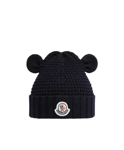 Moncler Teddy Bear Ears Wool Hat In Black