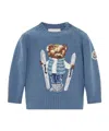 Moncler Teddy Bear Embroidered Wool Sweater In Blue