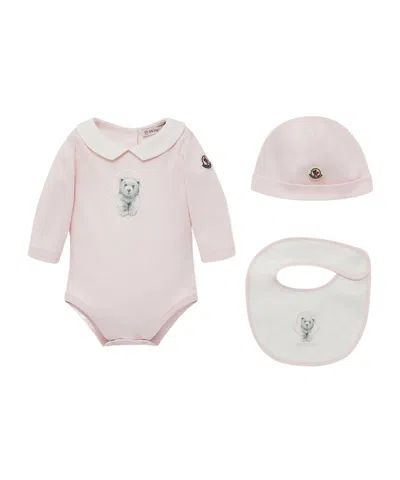 Moncler Kids' Teddy Bear Logo Cotton Set In Pink