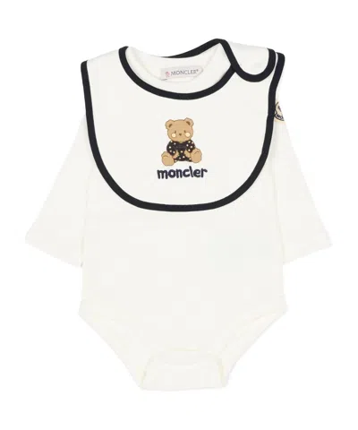 Moncler Teddy Bear Logo Cotton Set In White