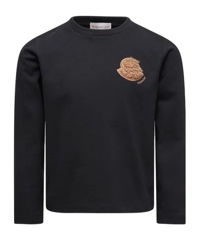 Moncler Kids' Teddy Bear Logo Long Sleeve Cotton T-shirt In Black