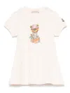 Moncler Abito In Cotone Con Motivo Orsetto In Pink & Purple