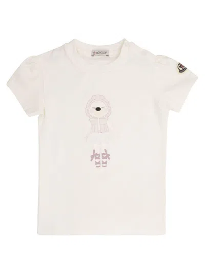 Moncler Babies' Teddy Bear Motif T-shirt In Bianco