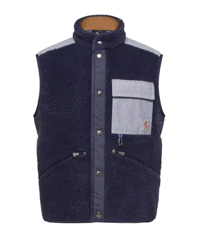 Moncler Teddy  Chambray Gilet In Blue
