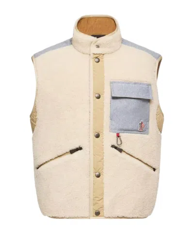 Moncler Teddy  Chambray Gilet In Neutral