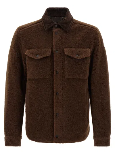 MONCLER TEDDY-EFFECT JACKET SHIRT AND BLOUSE BROWN
