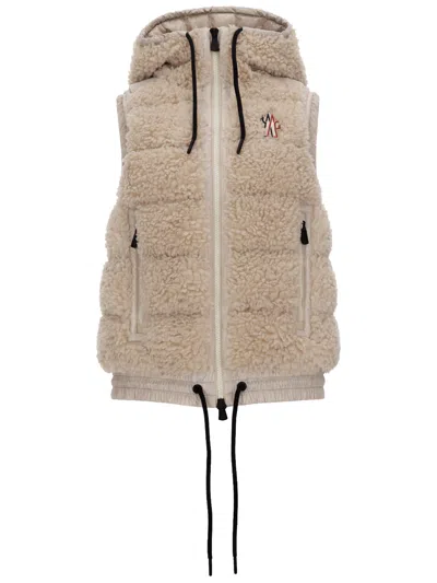 Moncler "teddy" Effect Padded Vest In Neutral