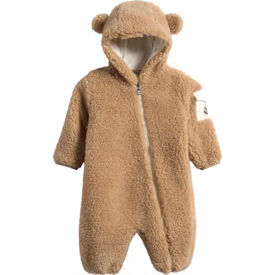 Moncler Kids'  Teddy Fleece Hooded Romper In Brown