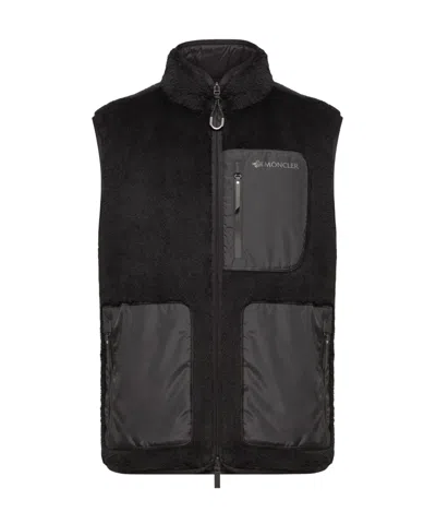 Moncler Teddy Fleece Reversible Down Vest In Black