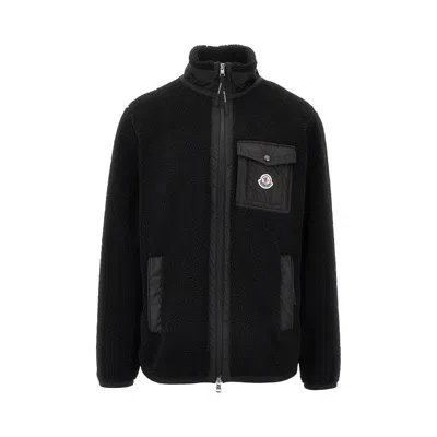 MONCLER TEDDY FLEECE SWEATSHIRT WITH NYLON DETAILS