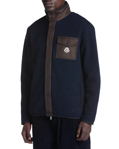 Moncler Teddy Fleece Zip Cardigan In Blue