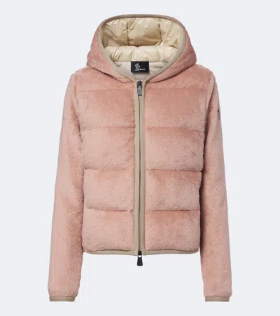Moncler Teddy Hooded Down Cardigan In Pink