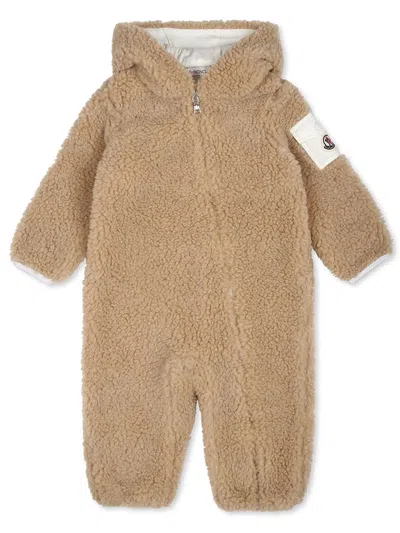 Moncler Kids' Teddy Hooded Onesie In Brown