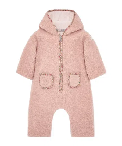 Moncler Teddy Hooded Romper In Pink