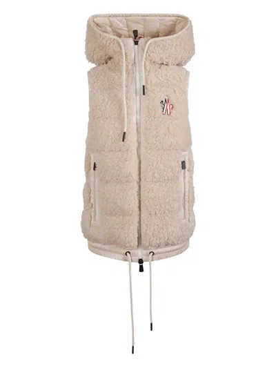 Moncler Teddy Hooded Zip Jacket In Neutral