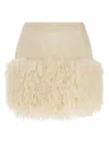 Moncler High Waist Textured Skirt With Fur Trim In White