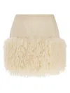 Moncler High Waist Textured Skirt With Fur Trim In White