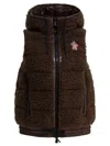 Moncler Hooded Sleeveless Jacket Drawstring Hem In Brown