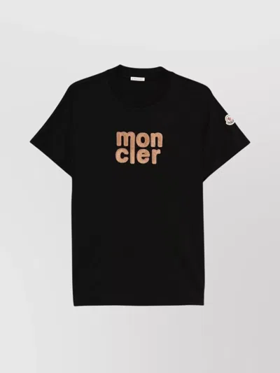 Moncler Teddy Logo Cotton T-shirt In Black