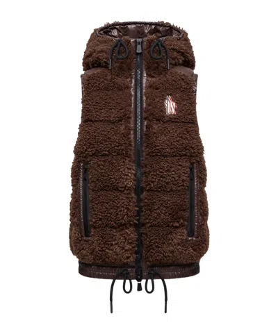 Moncler Teddy Padded Vest In Brown