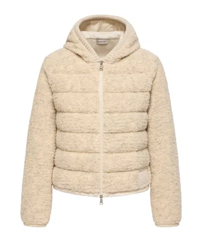 Moncler Teddy Padded Zip-up Hoodie In Neutral