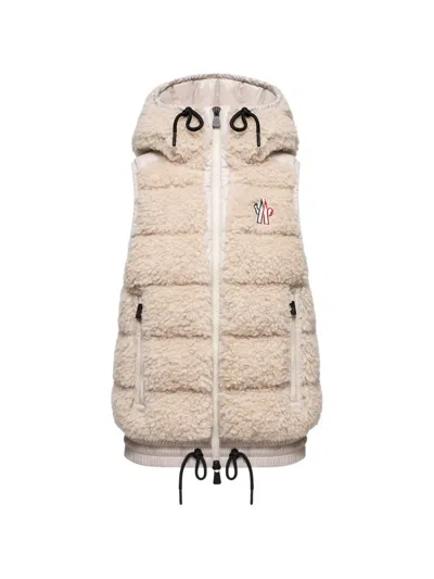 Moncler Teddy Quilted Shearling-effect Gilet In Neutral