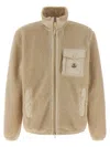 Moncler Teddy Zip-up Sweatshirt With Nylon Pocket In Neutral
