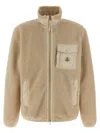 Moncler Teddy Zip-up Sweatshirt With Nylon Pocket In Neutral