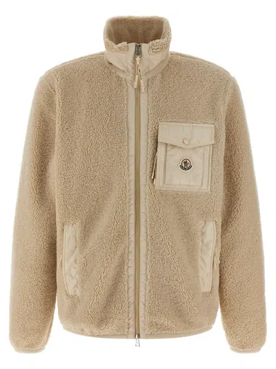 Moncler Teddy-effect Fleece Sweatshirt With Zip And Pocket In Nude