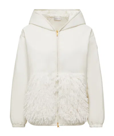 Moncler Teddy-trimmed Padded Zip-up Hoodie In White