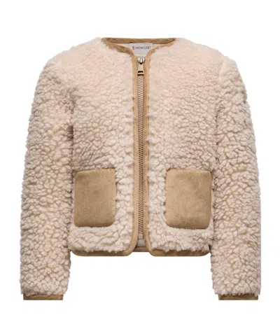 Moncler Teddy Velvet Zipper Sweatshirt In Gold