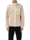 Moncler Teddy Zip-up Sweatshirt With Nylon Pocket In Neutral