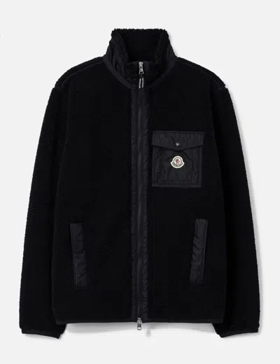 Moncler Teddy-effect Fleece Sweatshirt With Zip And Pocket In Black