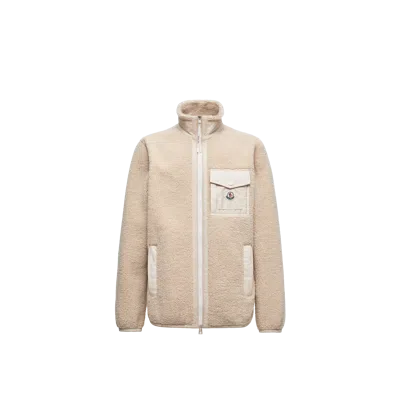 MONCLER TEDDY ZIP-UP SWEATSHIRT WITH POCKET, MEN, BEIGE, SIZE: XXL