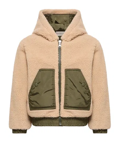 Moncler Kids' Teddy Zip-up Hoodie In Brown