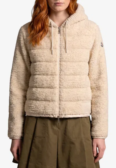 Moncler Teddy Quilted Logo-patch Hoodie In Neutral