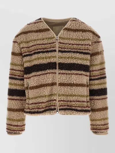 Moncler Teddy-effect Striped V-neck Zip-up Cardigan In Animal Print