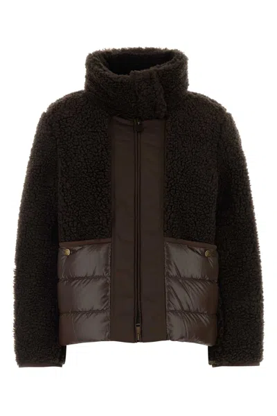 Moncler Teddy-fleece And Quilted Down Jacket For Women In Brown