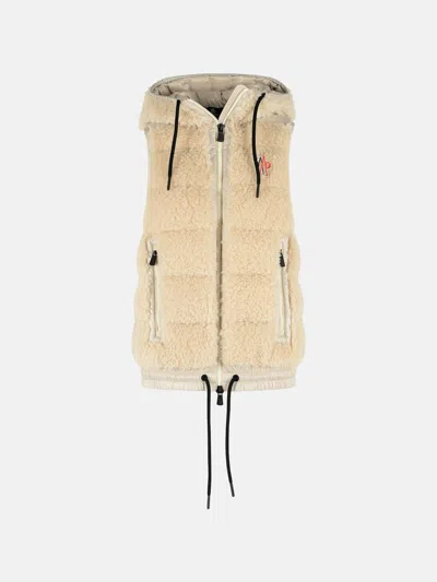 Moncler Teddy-style Insulated Hooded Vest In Light Beige Polyester In Neutral