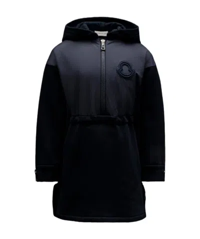 Moncler Teen Half-zip Hoodie Dress In Blue