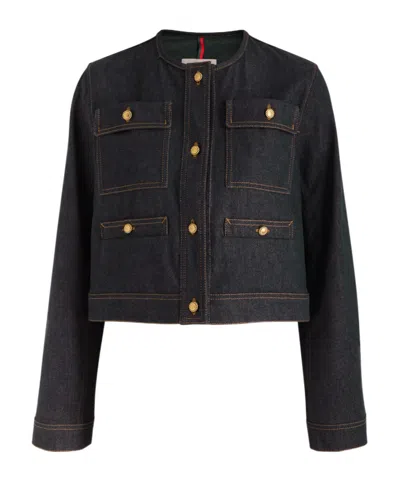 Moncler Tencin Stretch-denim Jacket In Black
