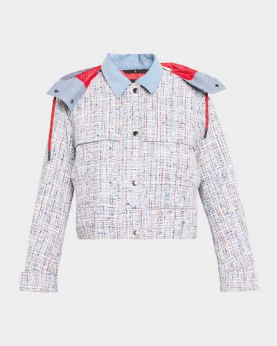 Moncler Termez Tweed Jacket With Detachable Hood In Brown