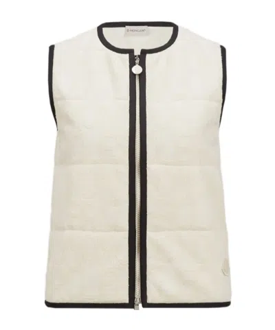 Moncler Womens Text-pattern Terry-textured Cotton-blend Gilet White Xxs