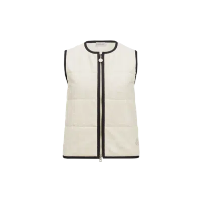 MONCLER TERRY CLOTH LOGO JACQUARD PADDED GILET, WOMEN, WHITE, SIZE: S