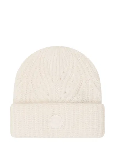 Moncler Textured Beanie With Wide Fold-over Cuff In White