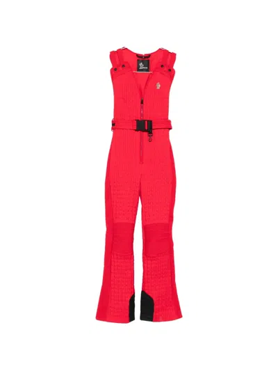 Moncler Textured Belted Jumpsuit In Red