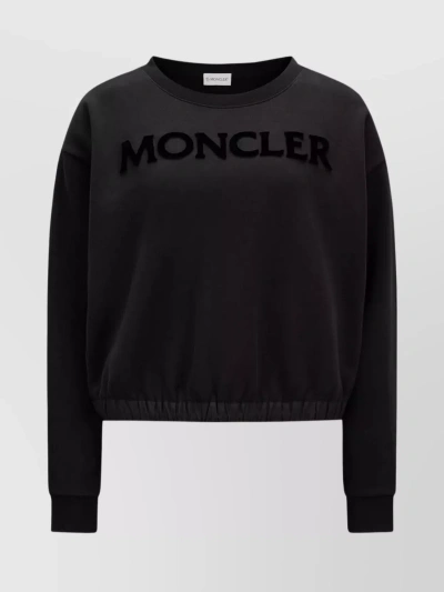 Moncler Textured Emblem Sweater With Elastic Hem In Black